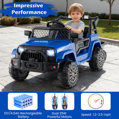 Kids Ride On UTV Car with Detachable Trailer 12V Battery Powered Ride On Truck-Navy