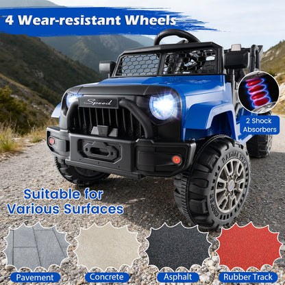 Kids Ride On UTV Car with Detachable Trailer 12V Battery Powered Ride On Truck-Navy