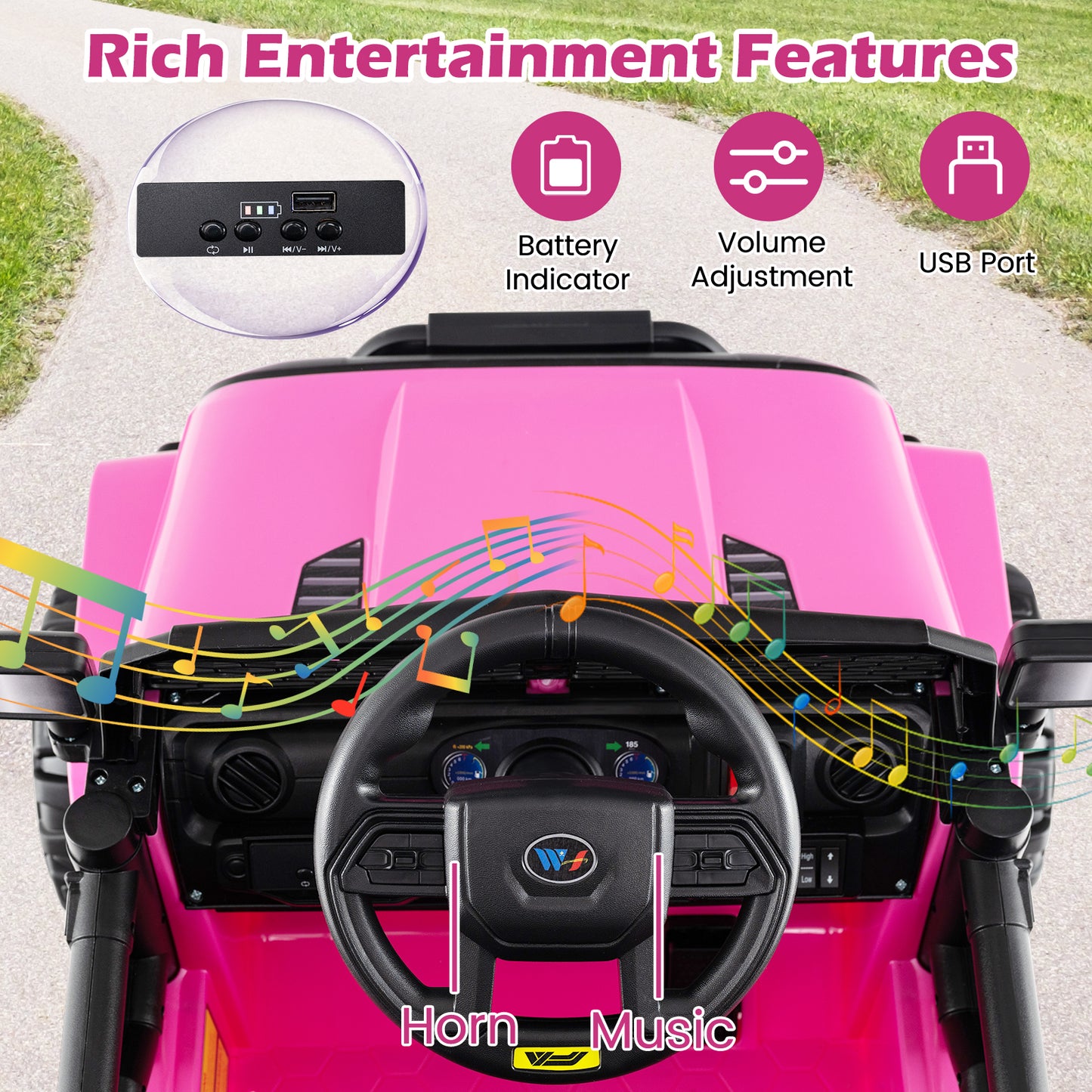 Kids Ride On UTV Car with Detachable Trailer 12V Battery Powered Ride On Truck-Pink