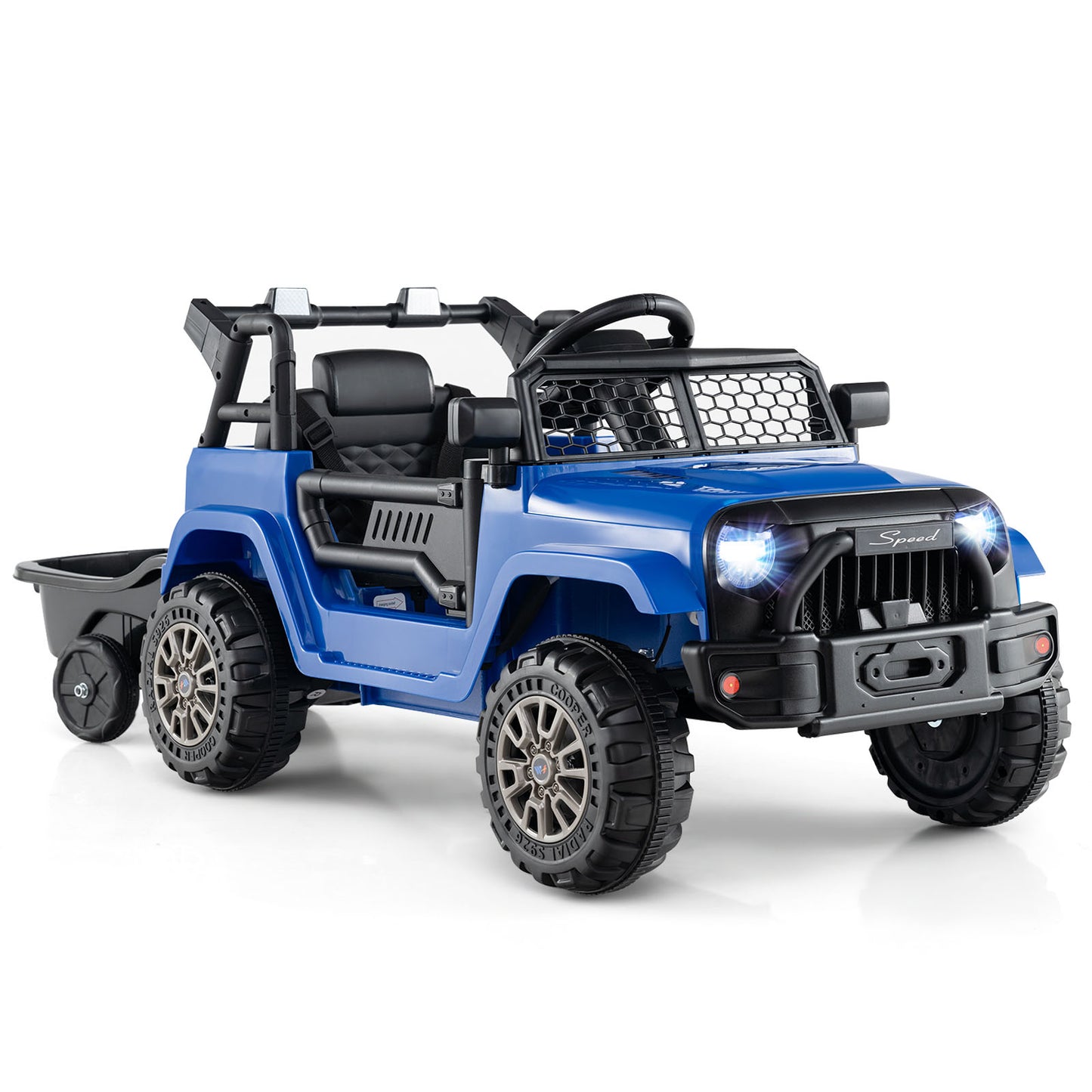 Kids Ride On UTV Car with Detachable Trailer 12V Battery Powered Ride On Truck-Navy