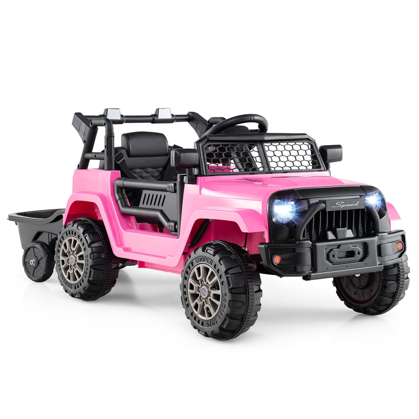 Kids Ride On UTV Car with Detachable Trailer 12V Battery Powered Ride On Truck-Pink