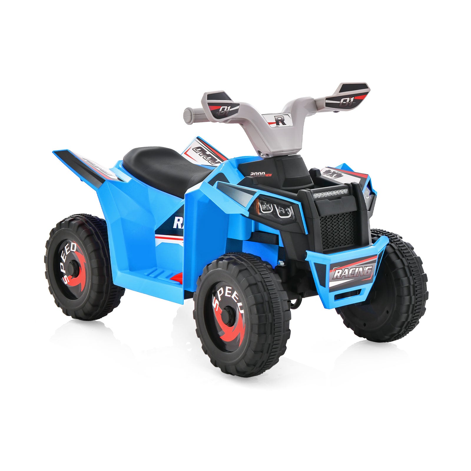 Kids Ride on ATV 4 Wheeler Quad Toy Car with Direction Control-White - Blue