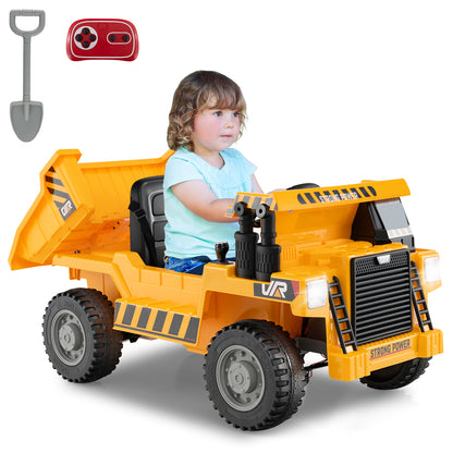 Kids Ride on Dump Truck 12V Ride on Car with Electric Dump Bed-Green - Yellow