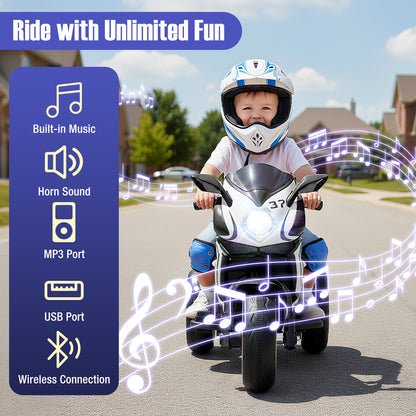 Kids Ride on Motorcycle 6V Battery Powered Mini Electric Motorbike with LED Lights-Black