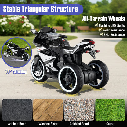 Kids Ride on Motorcycle 6V Battery Powered Mini Electric Motorbike with LED Lights-Black