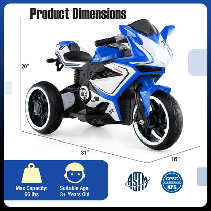 Kids Ride on Motorcycle 6V Battery Powered Mini Electric Motorbike with LED Lights-Navy