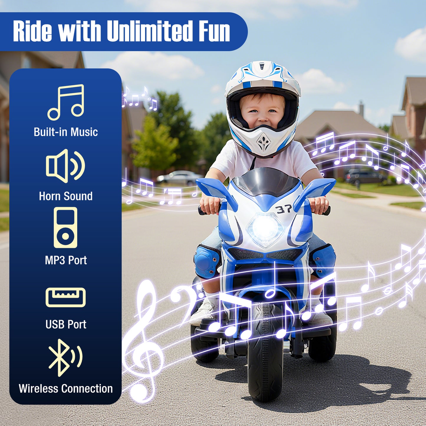 Kids Ride on Motorcycle 6V Battery Powered Mini Electric Motorbike with LED Lights-Navy