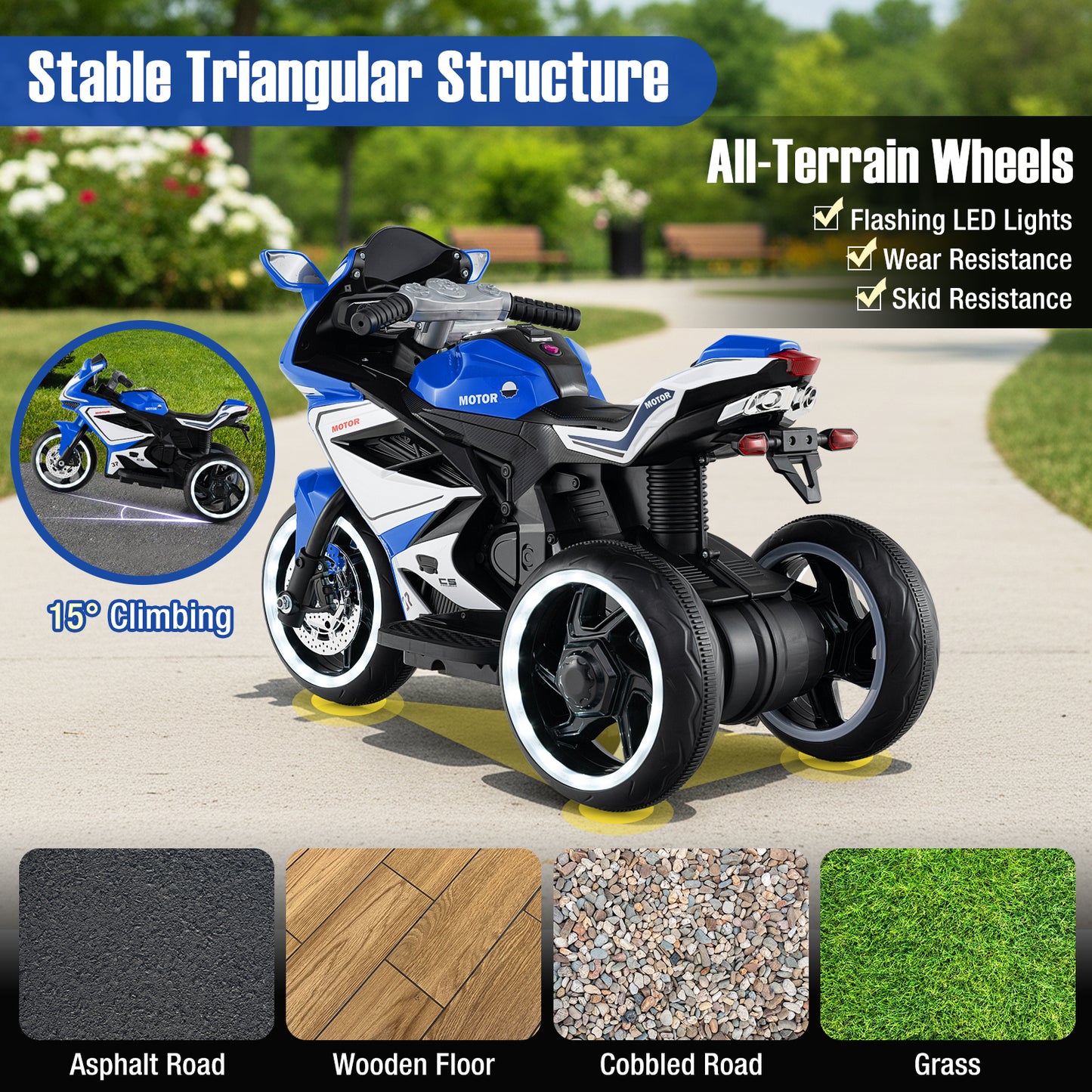 Kids Ride on Motorcycle 6V Battery Powered Mini Electric Motorbike with LED Lights-Navy