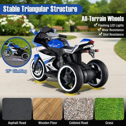 Kids Ride on Motorcycle 6V Battery Powered Mini Electric Motorbike with LED Lights-Navy