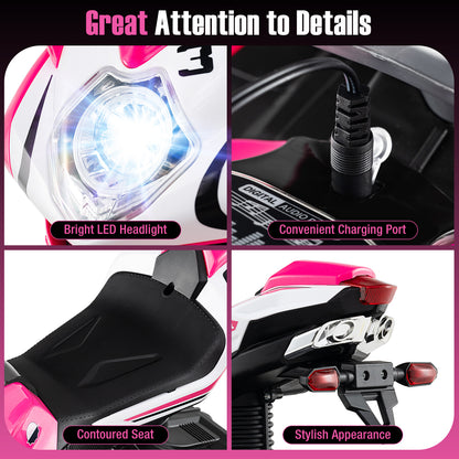 Kids Ride on Motorcycle 6V Battery Powered Mini Electric Motorbike with LED Lights-Pink
