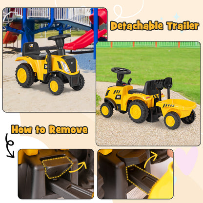Kids Ride on Tractor Licensed Caterpillar with Detachable Trailer No Power-Yellow