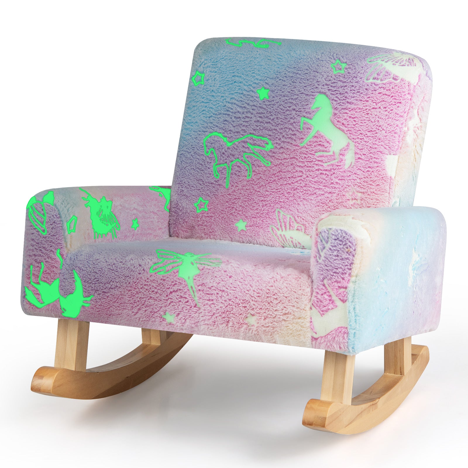 Kids Rocking Chair Upholstered Flannel Children Rocker with Solid Poplar Wood Rocking Feet-Multicolor - Multicolor