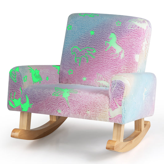 Kids Rocking Chair Upholstered Flannel Children Rocker with Solid Poplar Wood Rocking Feet-Multicolor - Multicolor