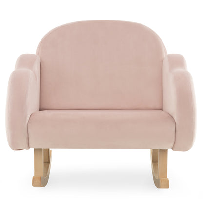 Upholstered Toddler Rocker with Solid Wood Legs and Non-slip Foot Pads-Pink