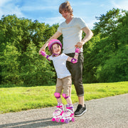Kids Roller Skates 4 Sizes Adjustable Quad Skates with Light-up Wheels and Safety Protection-Rose Red