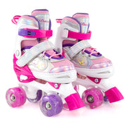 Kids Roller Skates 4 Sizes Adjustable Quad Skates with Light-up Wheels and Safety Protection-Rose Red