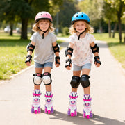 Kids Roller Skates 4 Sizes Adjustable Quad Skates with Light-up Wheels and Safety Protection-Rose Red
