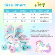 Kids Roller Skates 4 Sizes Adjustable Quad Skates with Light-up Wheels and Safety Protection-Navy