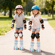 Kids Roller Skates 4 Sizes Adjustable Quad Skates with Light-up Wheels and Safety Protection-Navy