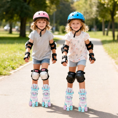 Kids Roller Skates 4 Sizes Adjustable Quad Skates with Light-up Wheels and Safety Protection-Navy