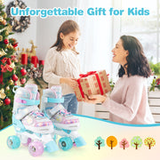 Kids Roller Skates 4 Sizes Adjustable Quad Skates with Light-up Wheels and Safety Protection-Navy