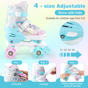 Kids Roller Skates 4 Sizes Adjustable Quad Skates with Light-up Wheels and Safety Protection-Navy