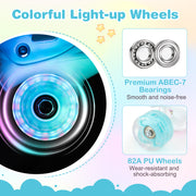 Kids Roller Skates 4 Sizes Adjustable Quad Skates with Light-up Wheels and Safety Protection-Navy