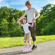 Kids Roller Skates 4 Sizes Adjustable Quad Skates with Light-up Wheels and Safety Protection-Pink
