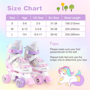 Kids Roller Skates 4 Sizes Adjustable Quad Skates with Light-up Wheels and Safety Protection-Pink