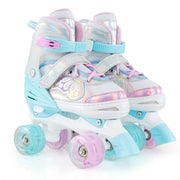Kids Roller Skates 4 Sizes Adjustable Quad Skates with Light-up Wheels-Navy