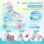 Kids Roller Skates 4 Sizes Adjustable Quad Skates with Light-up Wheels-Navy