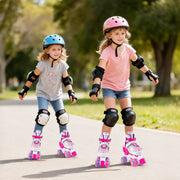 Kids Roller Skates 4 Sizes Adjustable Quad Skates with Light-up Wheels-Rose Red