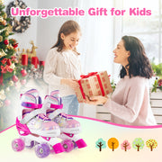 Kids Roller Skates 4 Sizes Adjustable Quad Skates with Light-up Wheels-Rose Red