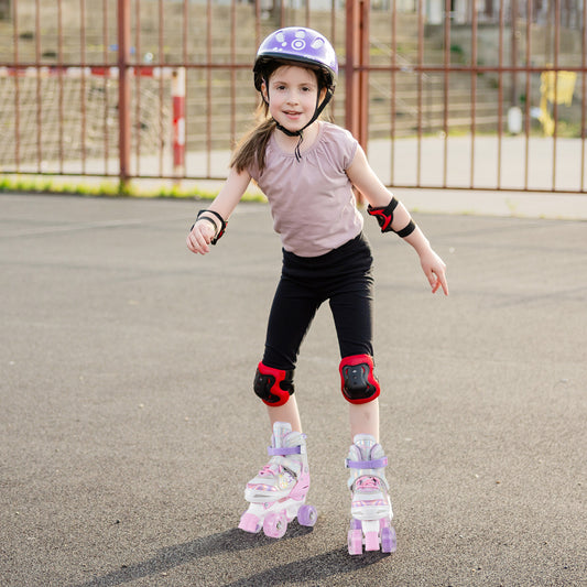 Kids Roller Skates 4 Sizes Adjustable Quad Skates with Light-up Wheels-Pink