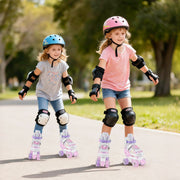 Kids Roller Skates 4 Sizes Adjustable Quad Skates with Light-up Wheels-Pink
