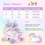 Kids Roller Skates 4 Sizes Adjustable Quad Skates with Light-up Wheels-Pink