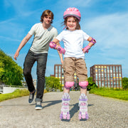 Kids Roller Skates 4 Sizes Adjustable Quad Skates with Light-up Wheels-Pink
