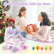 Kids Roller Skates 4 Sizes Adjustable Quad Skates with Light-up Wheels-Pink