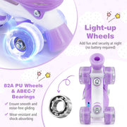 Kids Roller Skates 4 Sizes Adjustable with Light-up Wheels for Toddler Aged 5-7 (S)-Purple