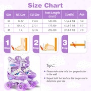 Kids Roller Skates 4 Sizes Adjustable with Light-up Wheels for Toddler Aged 5-7 (S)-Purple