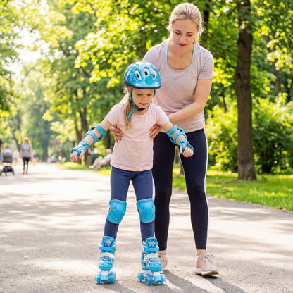 Kids Roller Skates 4 Sizes Adjustable with Light-up Wheels for Toddler Aged 5-7 (S)-Blue
