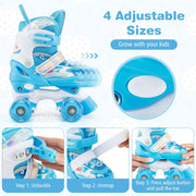 Kids Roller Skates 4 Sizes Adjustable with Light-up Wheels for Toddler Aged 5-7 (S)-Blue