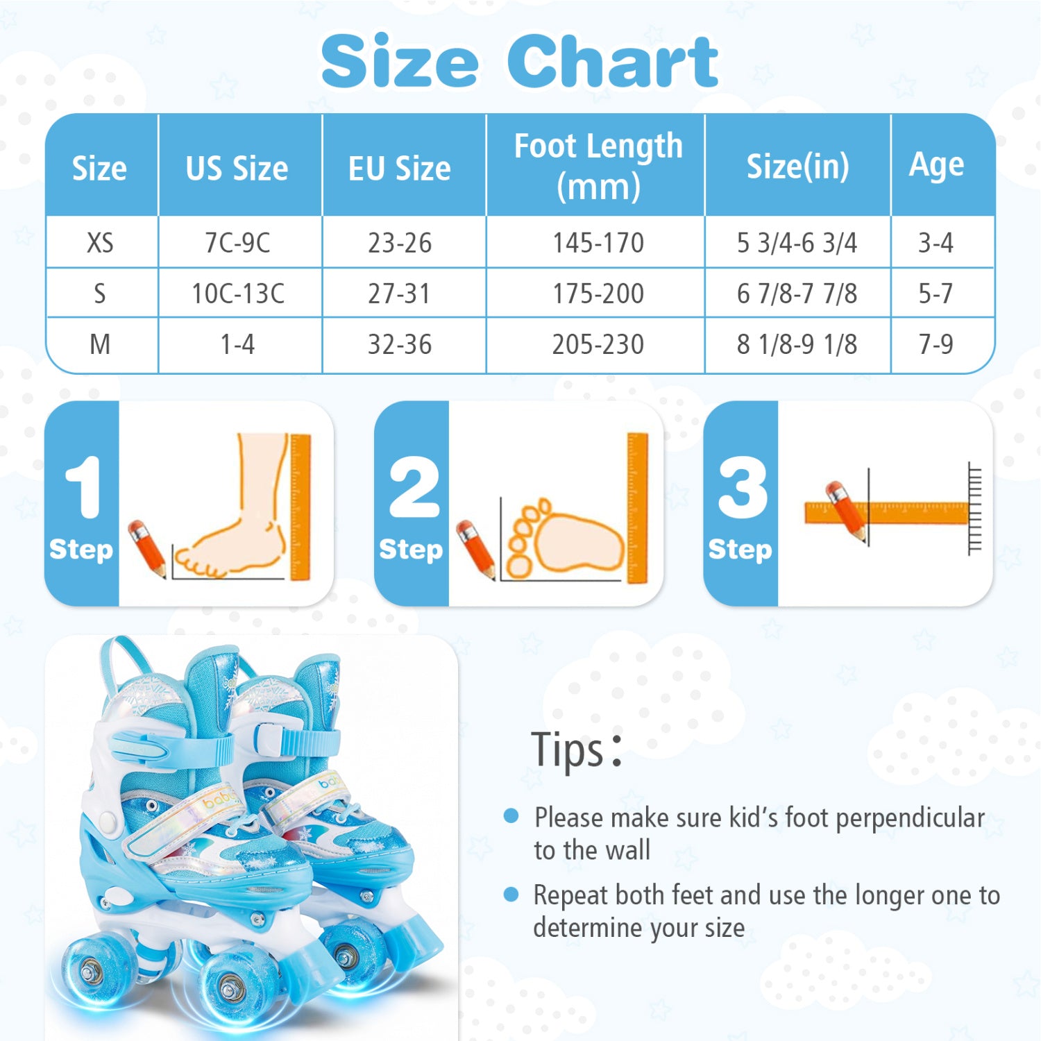 Kids Roller Skates 4 Sizes Adjustable with Light-up Wheels for Toddler Aged 5-7 (S)-Blue