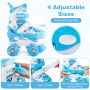 Kids Roller Skates 4 Sizes Adjustable with Light-up Wheels for Toddler Aged 3-4 (XS)-Blue