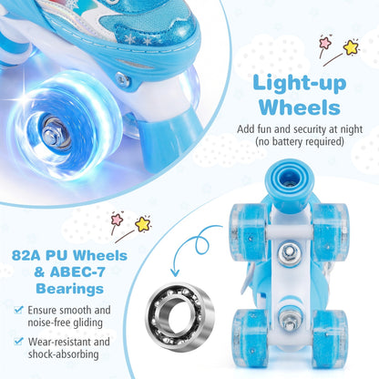 Kids Roller Skates 4 Sizes Adjustable with Light-up Wheels for Toddler Aged 3-4 (XS)-Blue