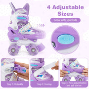 Kids Roller Skates 4 Sizes Adjustable with Light-up Wheels for Toddler Aged 3-4 (XS)-Purple