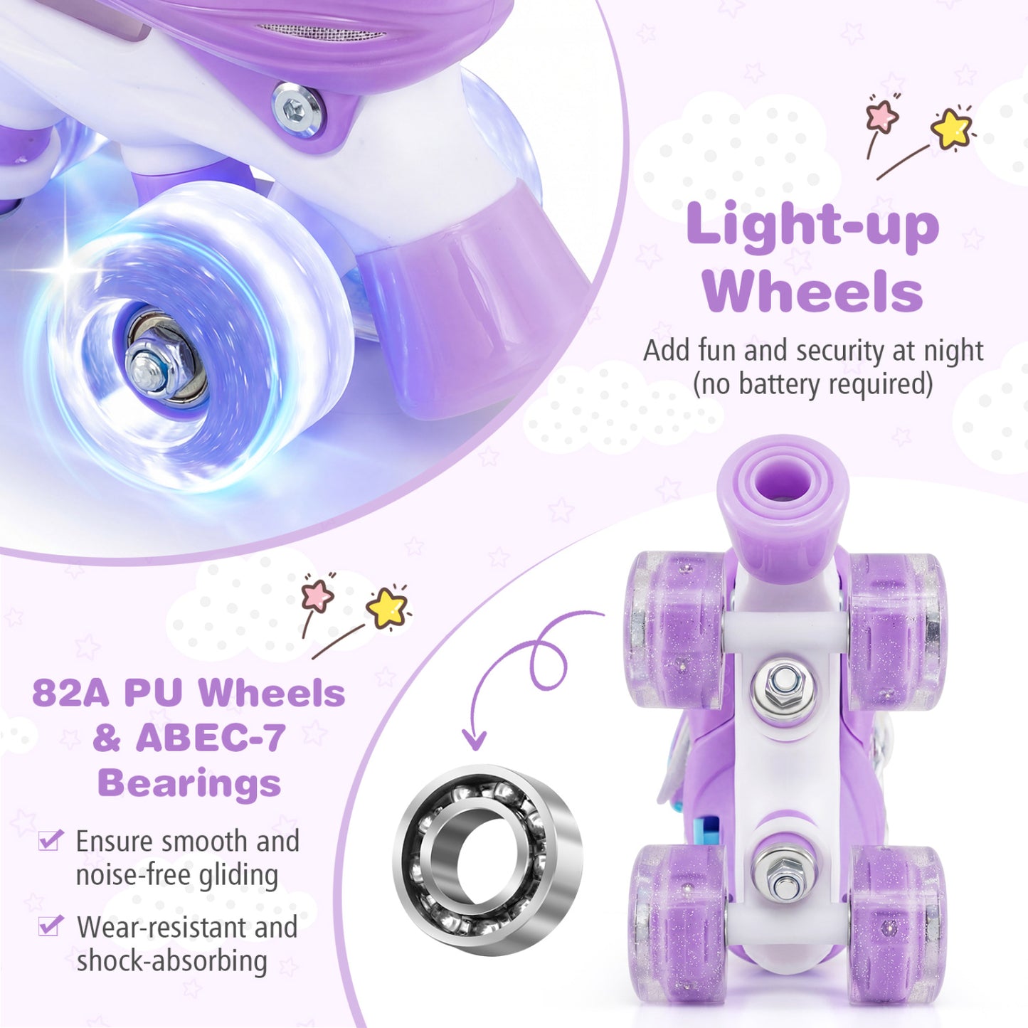 Kids Roller Skates 4 Sizes Adjustable with Light-up Wheels for Toddler Aged 3-4 (XS)-Purple