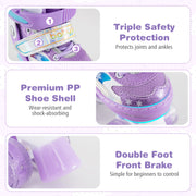 Kids Roller Skates 4 Sizes Adjustable with Light-up Wheels for Toddler Aged 3-4 (XS)-Purple