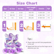 Kids Roller Skates 4 Sizes Adjustable with Light-up Wheels for Toddler Aged 3-4 (XS)-Purple