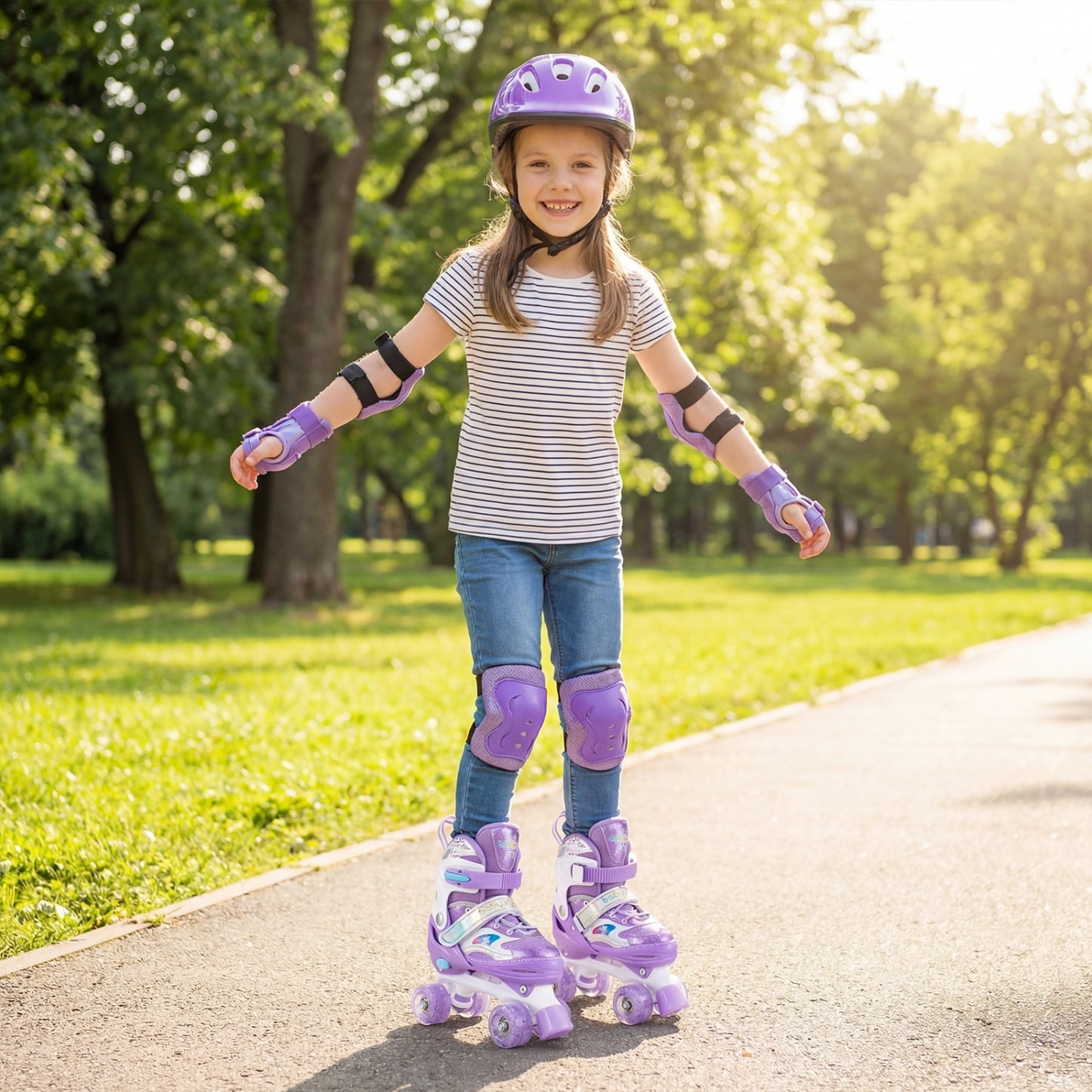 Kids Roller Skates for Girls Boys with Light-up Wheels and Safety Protection-Purple